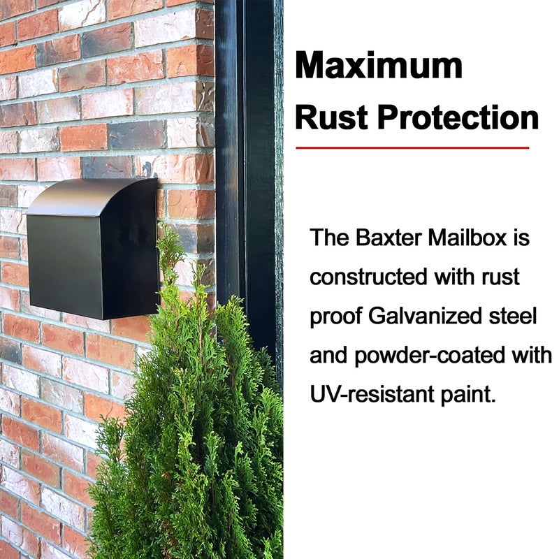 NACH Large Mailbox for House, 12.4â€x7.1â€x11.8 Black Mailboxes for Outside, Waterproof Mailbox - Baxter-Style Wall Mount Mailboxes for Outside - Image 3